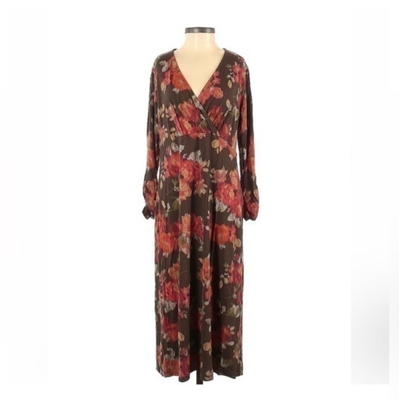 J. Jill | Brown Floral Long Sleeve Maxi Dress Size XS - Picture 1 of 7